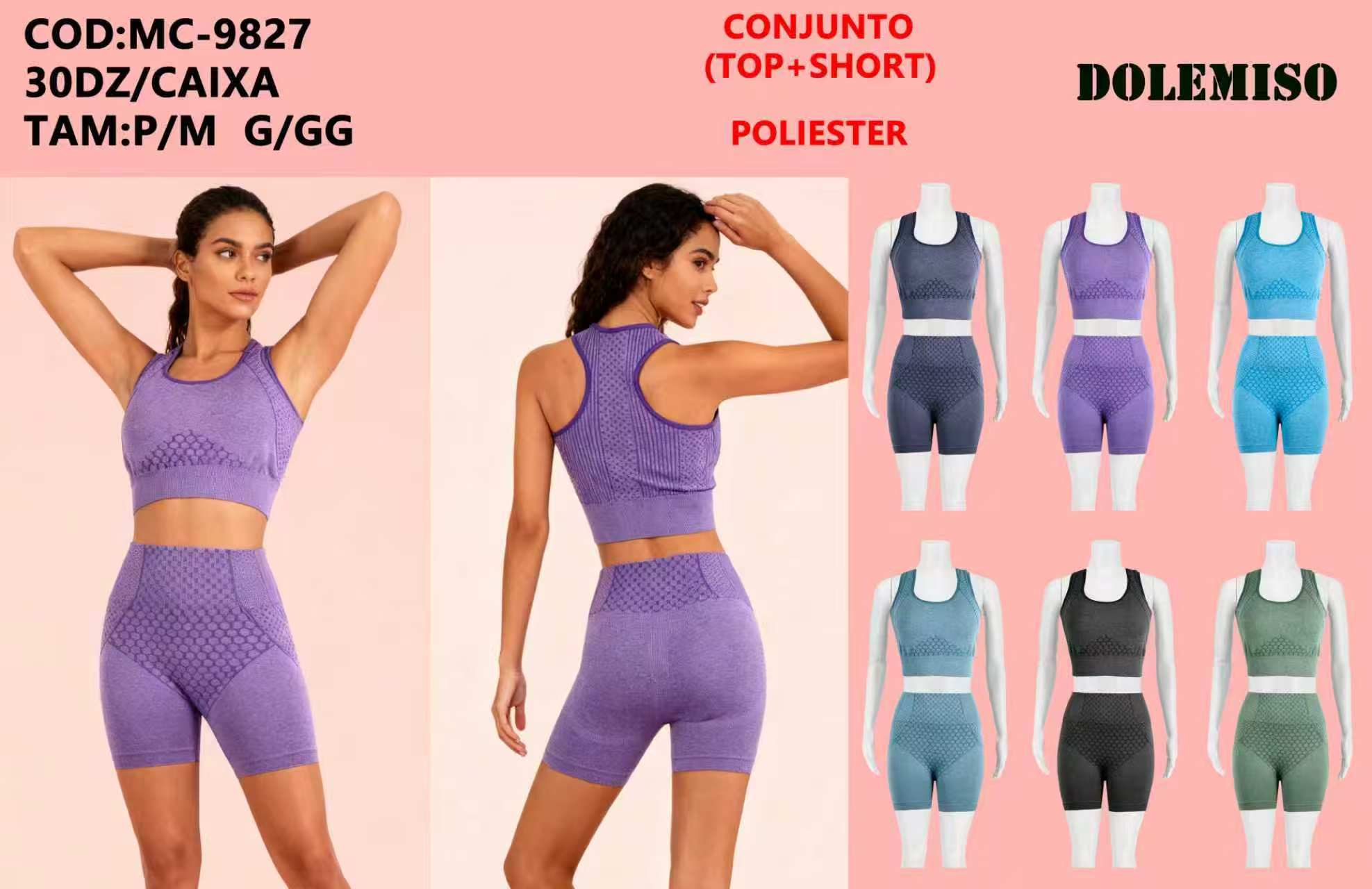 Top+Short Conjunto Poliester Academia P/M G/GG MC-9827 *Pacote: 20 R$