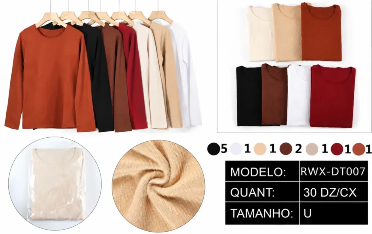 Blusa Térmica Canelada Inverno Tamanho Único *Pacote: R$ 25
